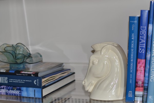 pyrex stacked glass and horsey head