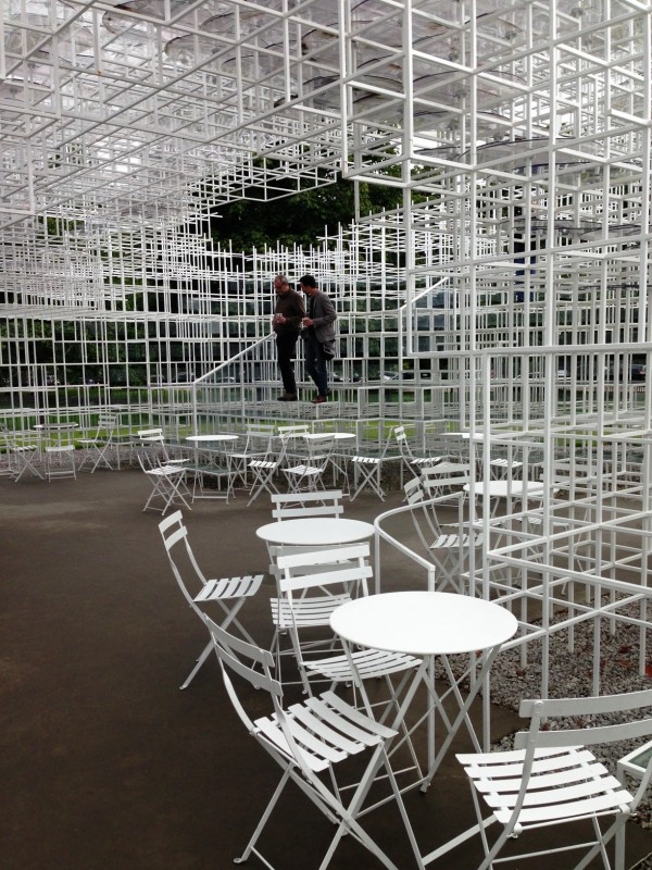 The Pavilion at Serpentine Gallery in Kensington Garden, a temporary climbing art structure with cafe