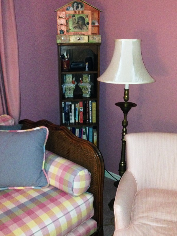 love this diminutive bookcase in a corner of the master, between a French cane daybed and chair