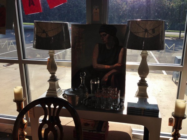 love this grouping by the window, including this modern parsons table