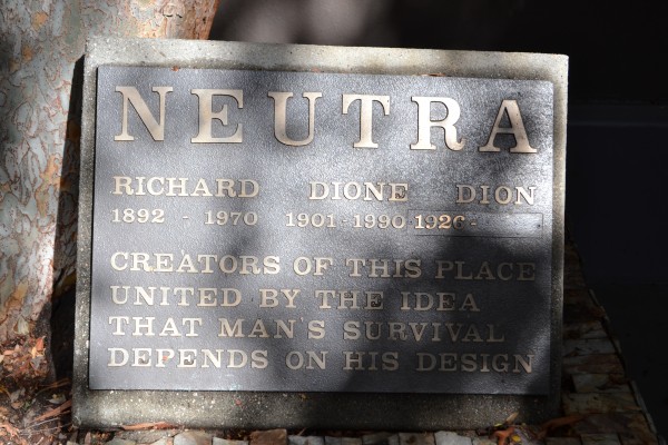 dedication plaque to neutra, his wife and son