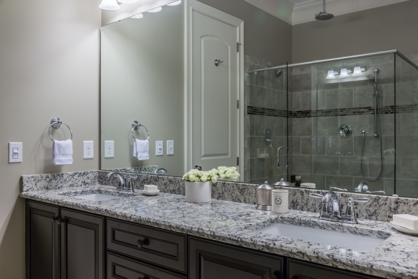 Master bath granite counter tops double sinks