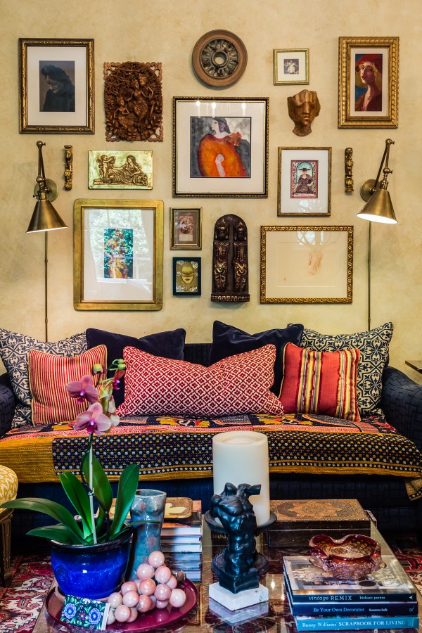 Living Room Bohemian Gallery Wall Red Blue and Yellow
