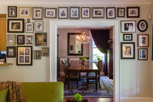 View to Dining Room Black and White Family Photo Gallery Wall