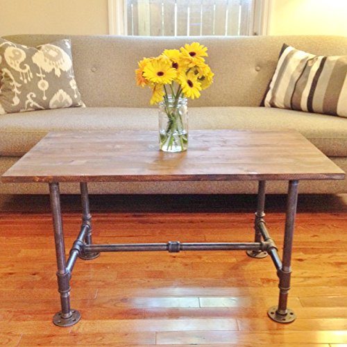 industrial pipe steampunk wood and iron coffee table