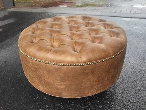 tufted vegan leather round ottoman 