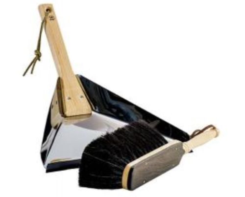 horsehair dusting brush and stainless steel dust pan