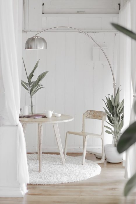 all white eating area minimalist interior design