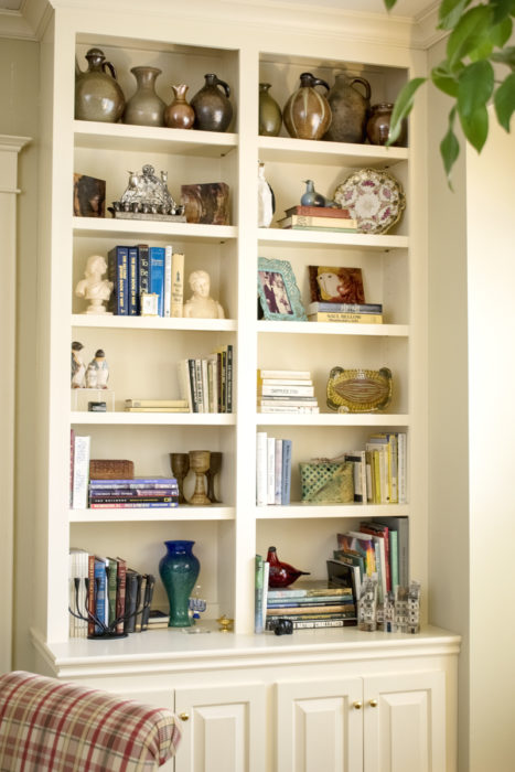 bookshelf styling pottery collection 