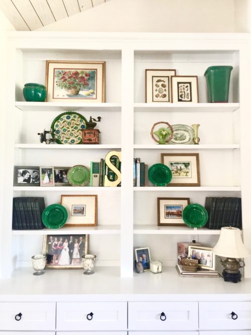 bookshelf styling redesign colorful accents