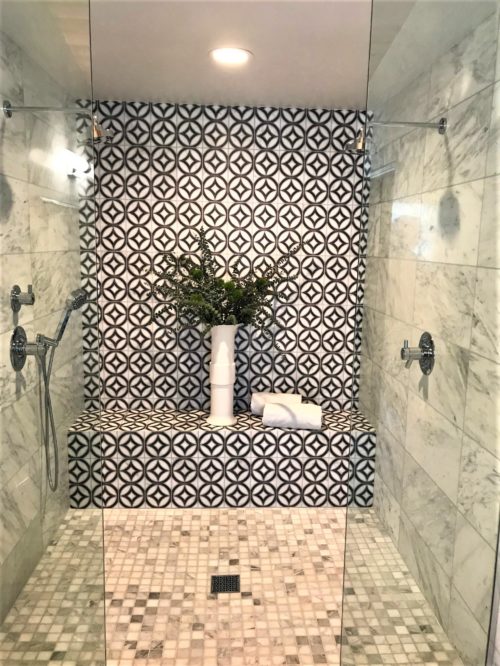 modern master bathroom graphic tile