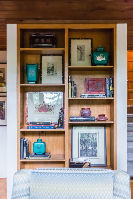 mid century modern built-in bookshelves