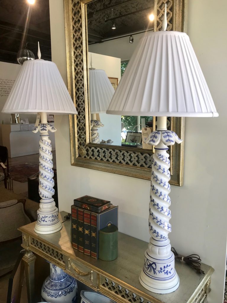 Tall Blue and White Lamps PAIR Form & Function