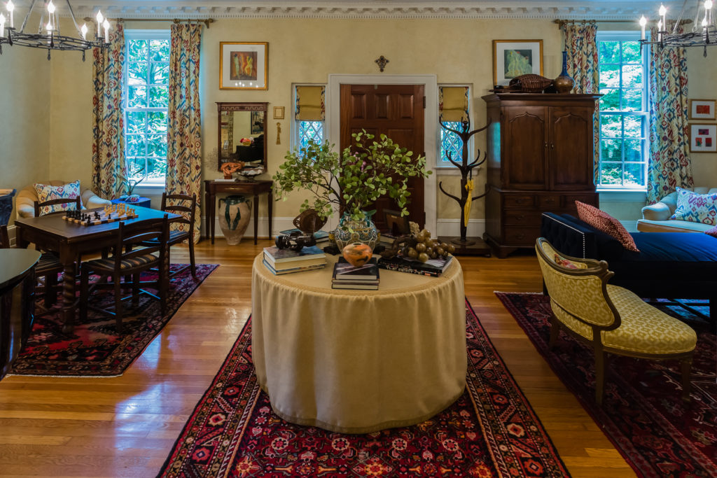 skirted round foyer table