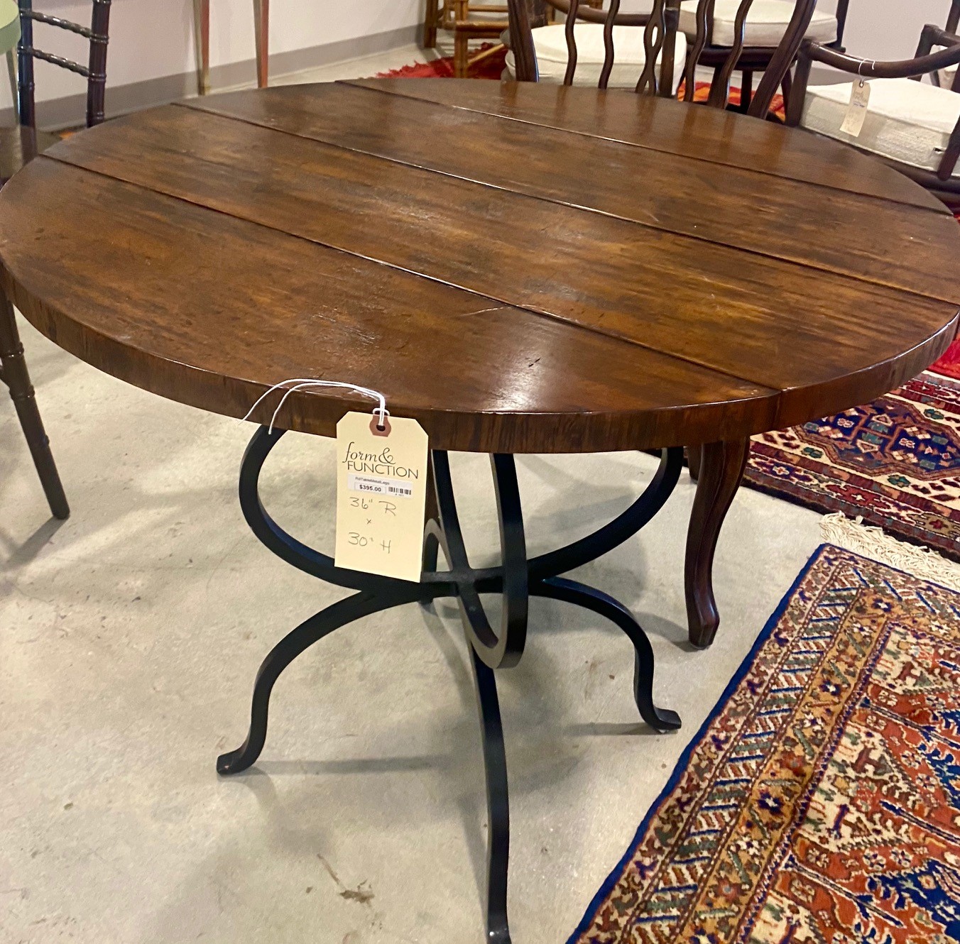 Wood Plank Bistro Table with Iron Base Form & Function Asheville NC